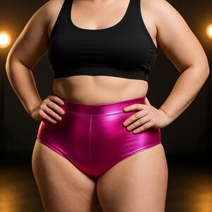 Women's Shiny Pink Metallic Booty Shorts Briefs Dance Bottoms Hot Pants Club XXL